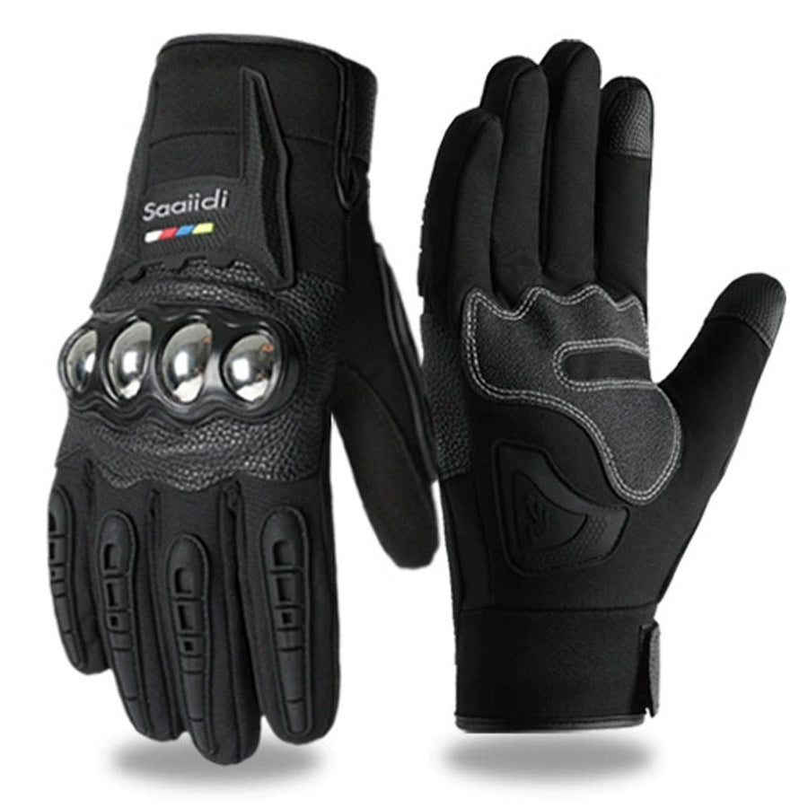 Motorcycle gloves for men riding off-road racing, anti fall and anti slip hard shell with plush thin design, warm touch screen