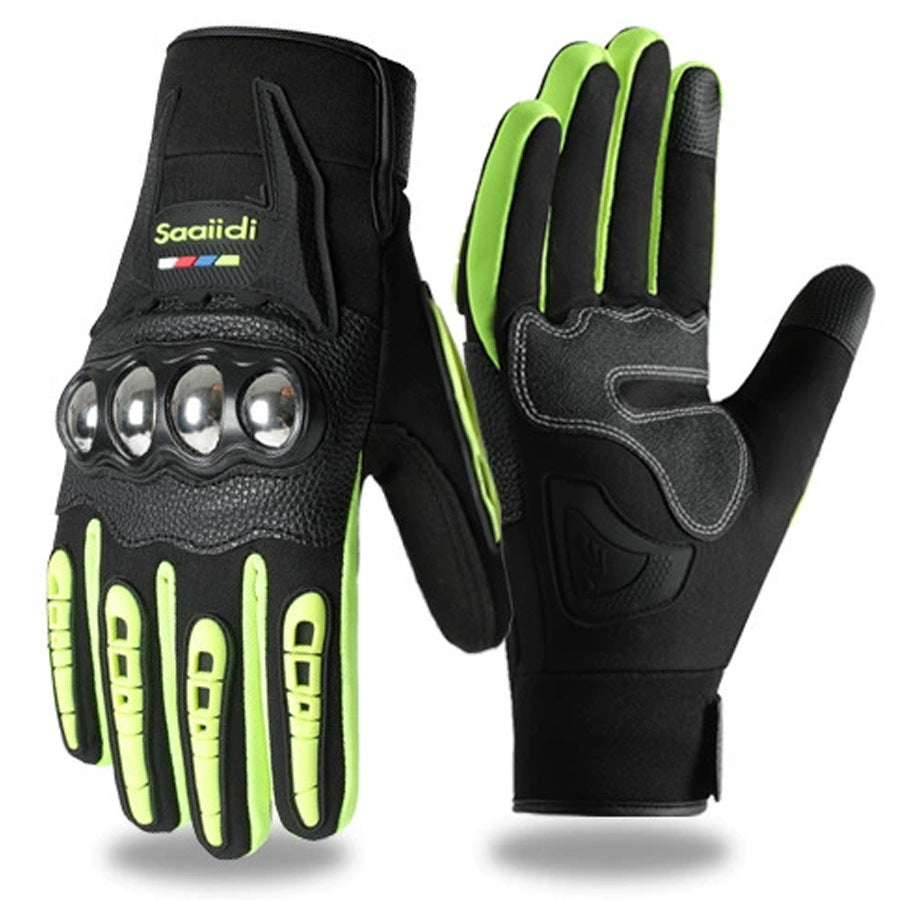 Motorcycle gloves for men riding off-road racing, anti fall and anti slip hard shell with plush thin design, warm touch screen