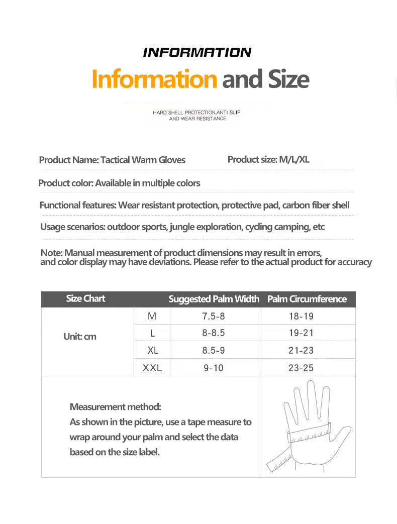 Winter Warm Tactical Gloves with Thick Velvet, Windproof and Waterproof Outdoor Sports Skiing Non slip Full Finger Riding Gloves