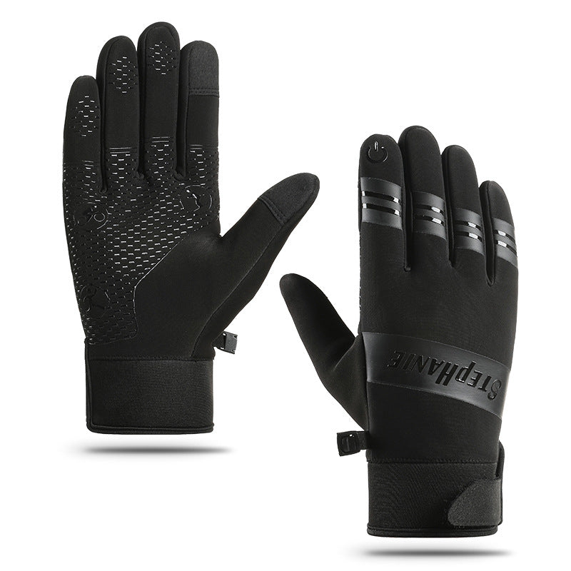 Outdoor cycling gloves with winter velvet insulation, waterproof and cold proof touch screen, windproof gloves for men and women cycling
