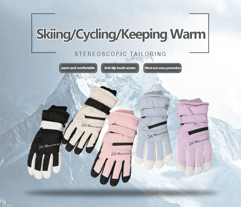 Ski gloves for men and women in winter, with thick velvet, anti splash, anti slip, touch screen, outdoor cycling, cold and warm gloves