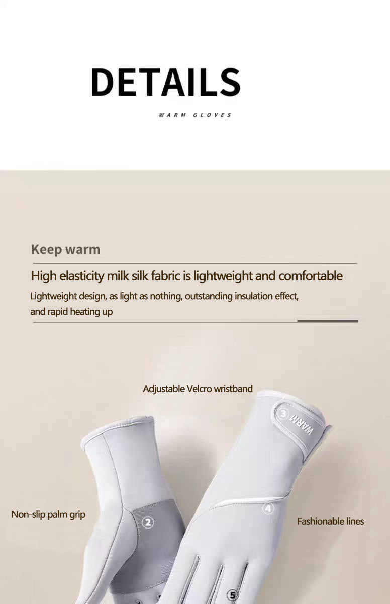 Winter warm gloves for women cycling, windproof touch screen, anti slip, shaping and slimming, thin and fluffy glove