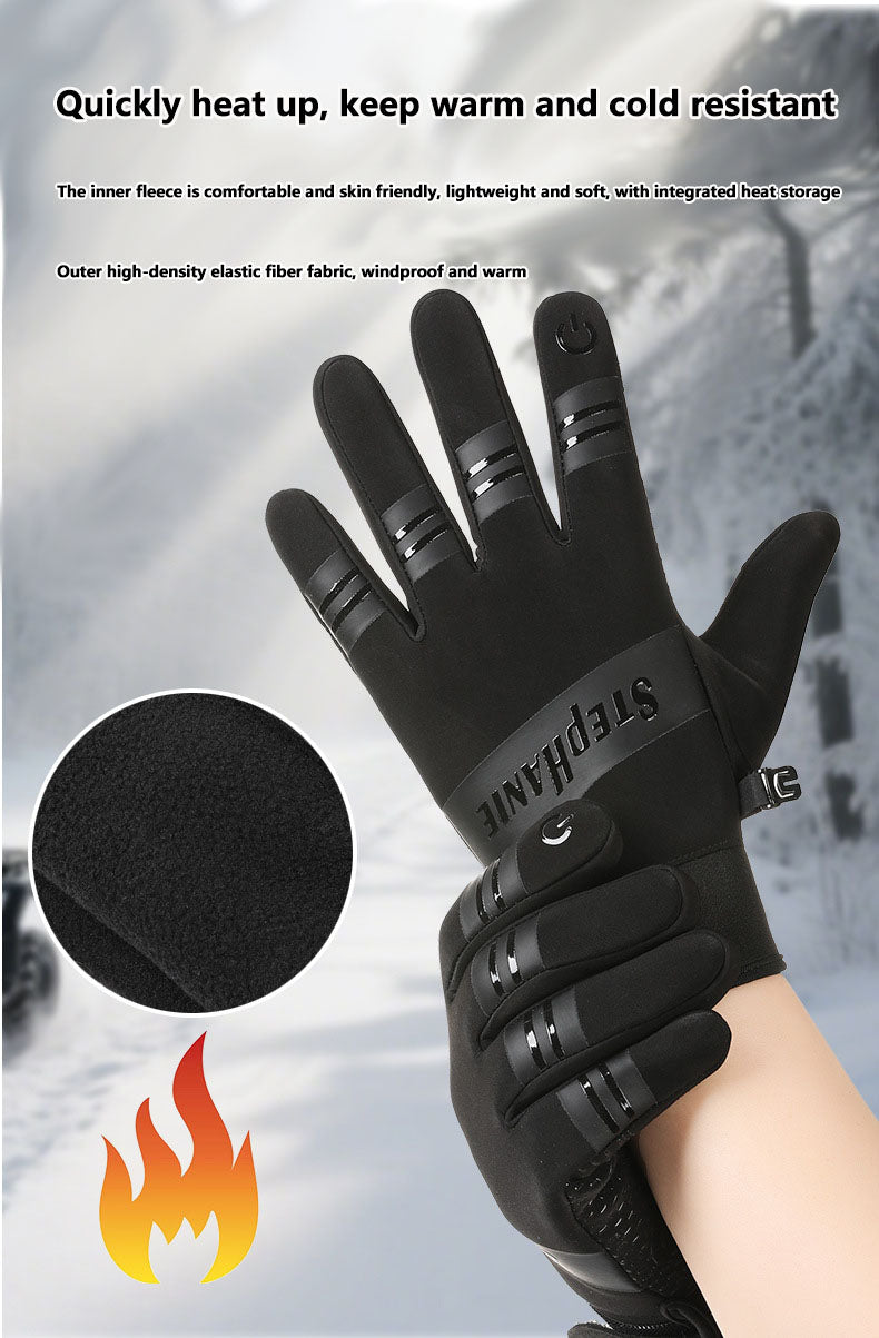 Outdoor cycling gloves with winter velvet insulation, waterproof and cold proof touch screen, windproof gloves for men and women cycling