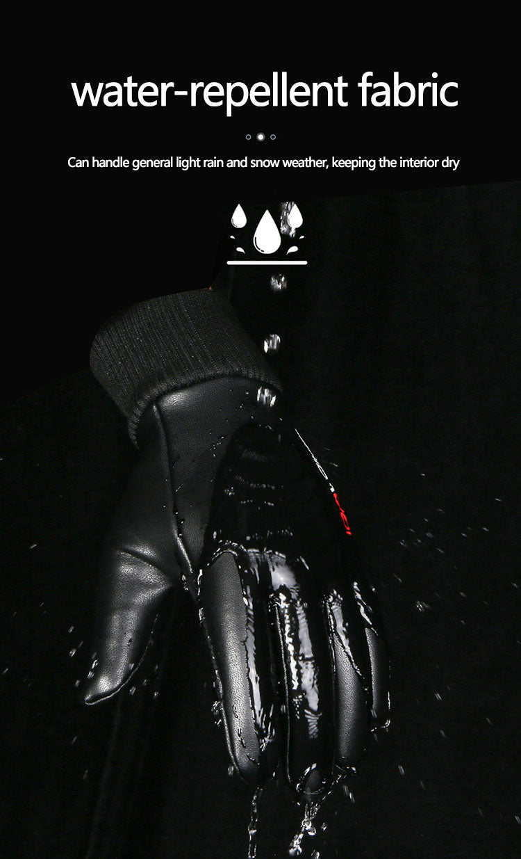 PU men's velvet warm outdoor gloves touch screen gloves windproof and waterproof gloves