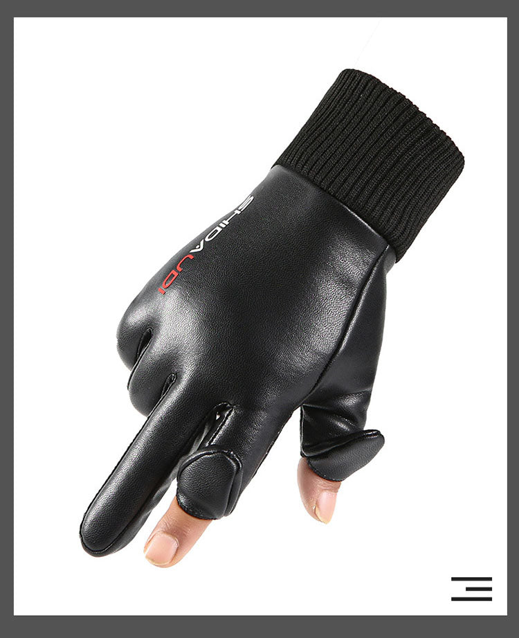 PU men's velvet warm outdoor gloves touch screen gloves windproof and waterproof gloves