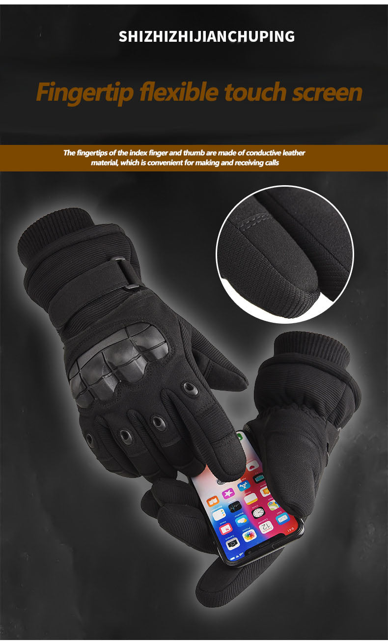 Winter Warm Tactical Gloves with Thick Velvet, Windproof and Waterproof Outdoor Sports Skiing Non slip Full Finger Riding Gloves