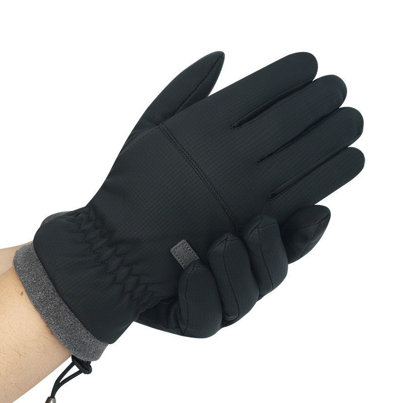 Men's winter skin feel fabric with plush and thickened insulation, cold and waterproof outdoor riding, electric bike and motorcycle gloves