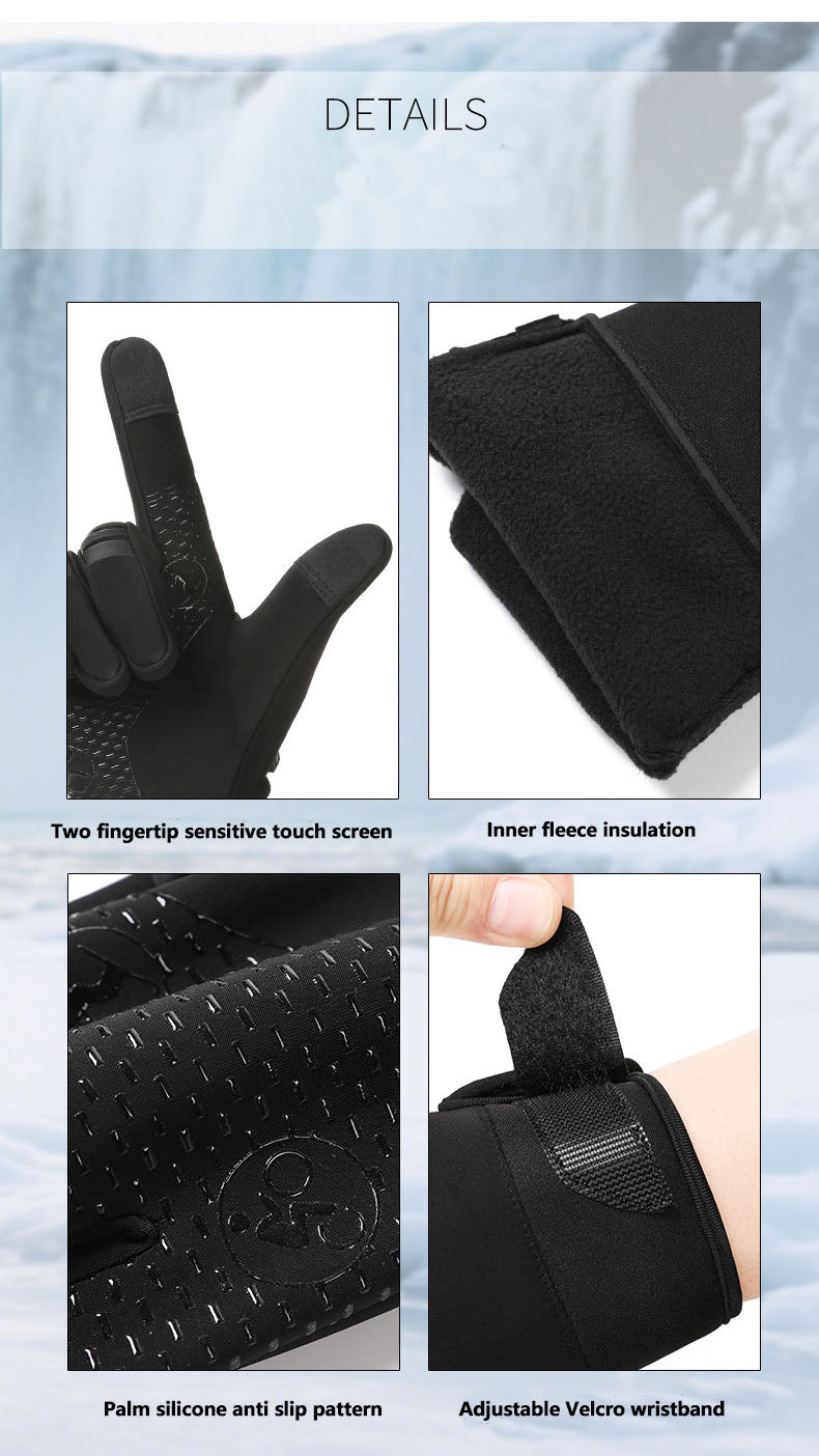 Outdoor cycling gloves with winter velvet insulation, waterproof and cold proof touch screen, windproof gloves for men and women cycling