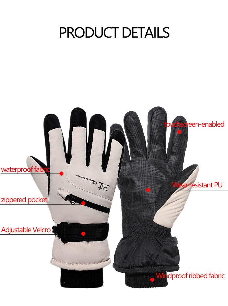 Ski gloves for men and women in winter, with thick velvet, anti splash, anti slip, touch screen, outdoor cycling, cold and warm gloves