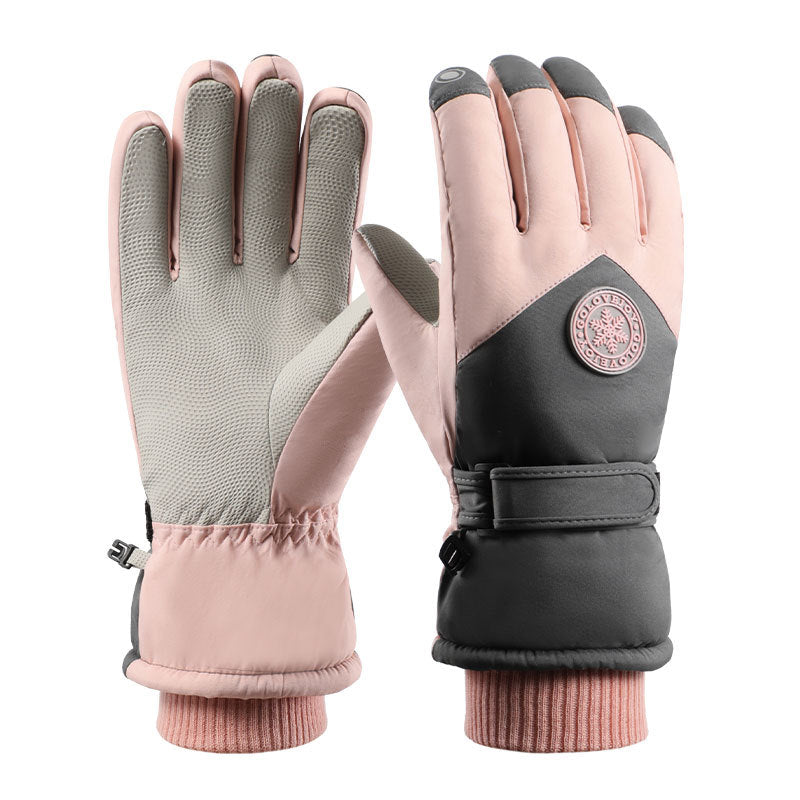 Ski gloves for men and women in winter, with thick velvet, anti splash, anti slip, touch screen, outdoor cycling, cold and warm gloves