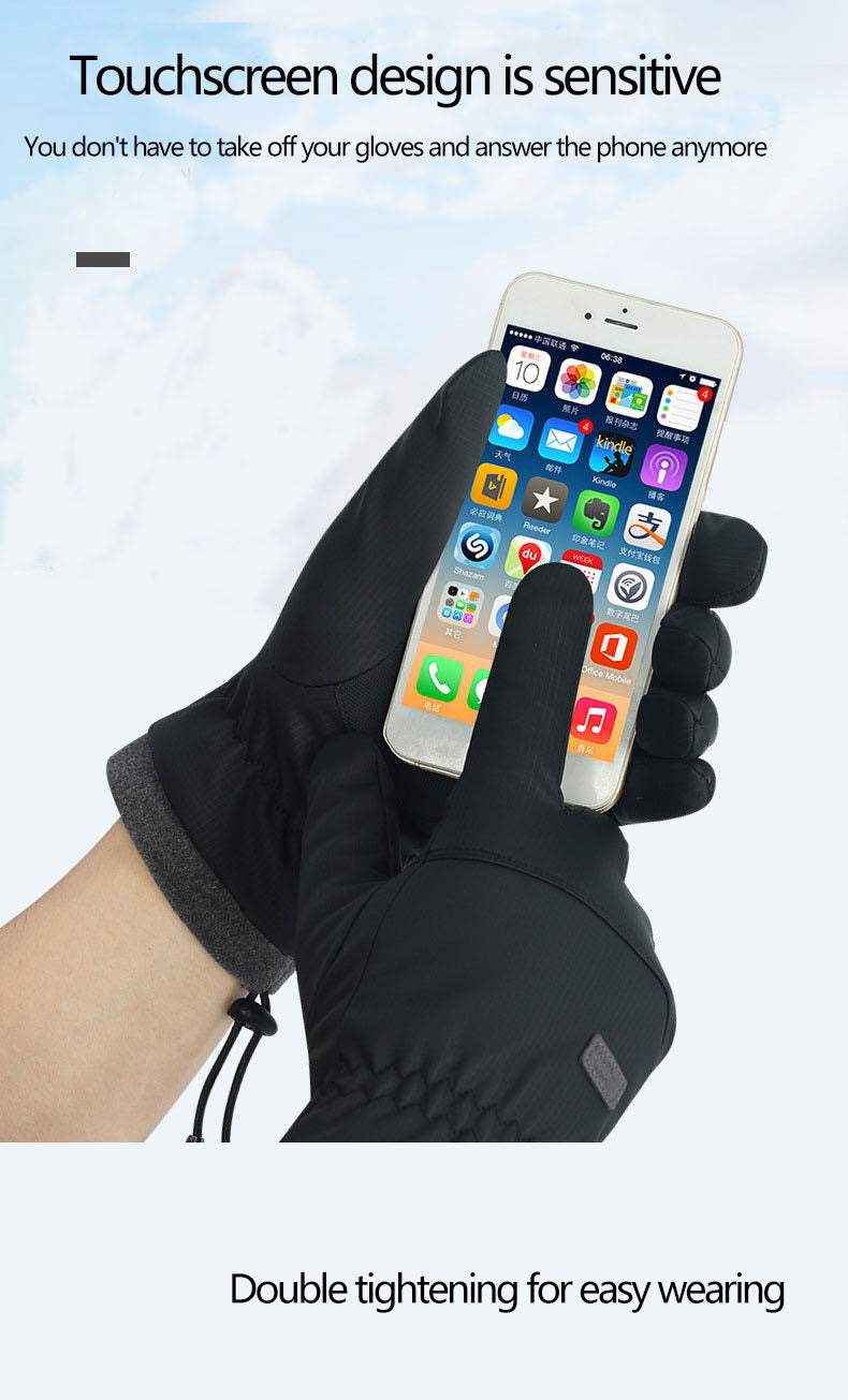 Men's winter skin feel fabric with plush and thickened insulation, cold and waterproof outdoor riding, electric bike and motorcycle gloves