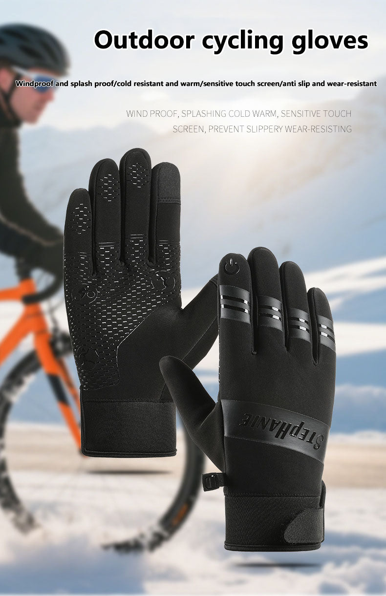 Outdoor cycling gloves with winter velvet insulation, waterproof and cold proof touch screen, windproof gloves for men and women cycling