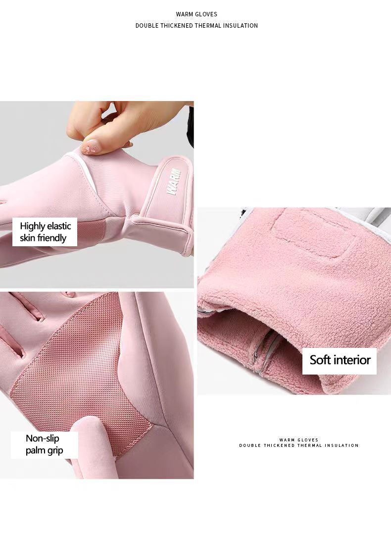 Winter warm gloves for women cycling, windproof touch screen, anti slip, shaping and slimming, thin and fluffy glove