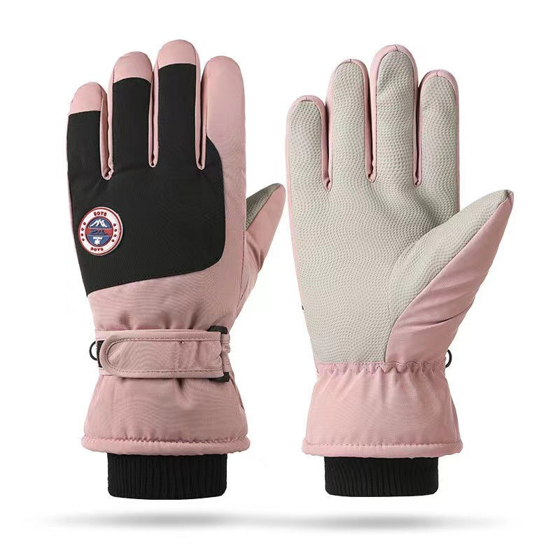 Ski gloves for couples cycling in autumn and winter, warm and touch screen sports, cold proof, and thick cotton gloves with fleece added