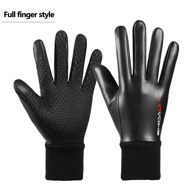 PU men's velvet warm outdoor gloves touch screen gloves windproof and waterproof gloves
