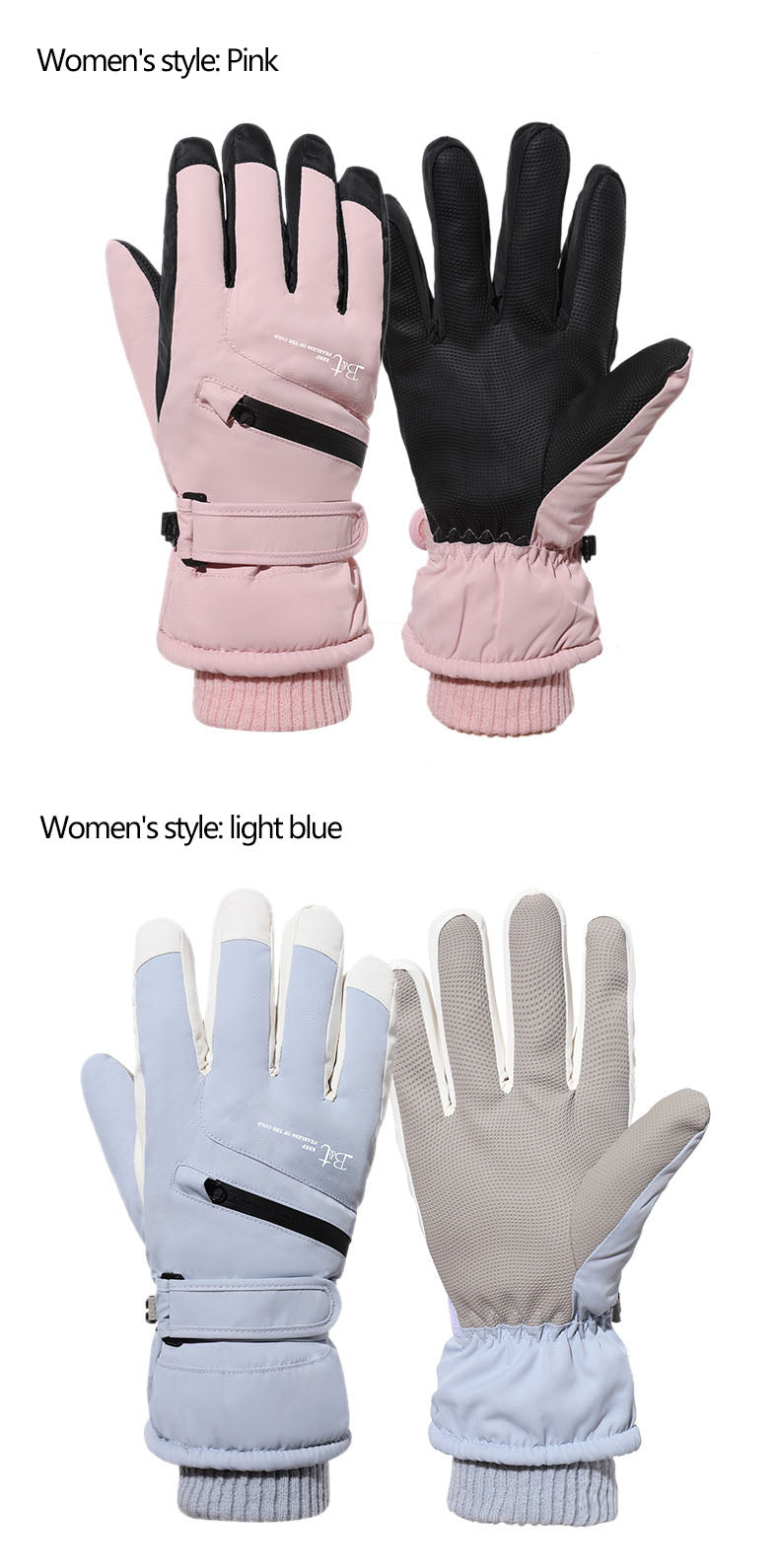 Ski gloves for men and women in winter, with thick velvet, anti splash, anti slip, touch screen, outdoor cycling, cold and warm gloves