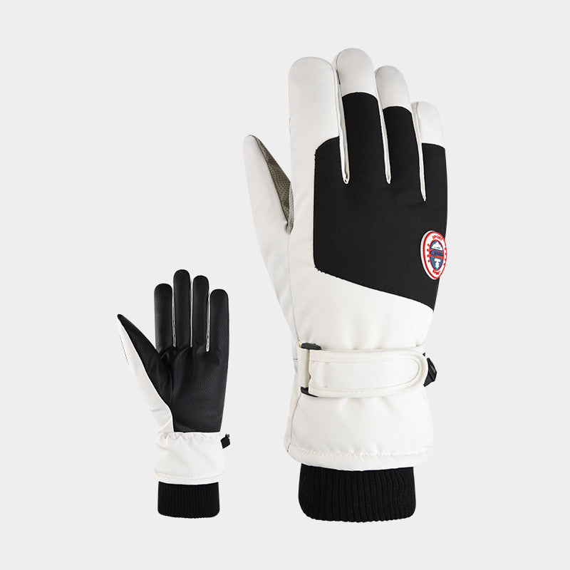 Ski gloves for couples cycling in autumn and winter, warm and touch screen sports, cold proof, and thick cotton gloves with fleece added