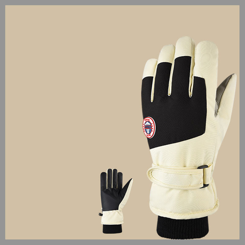 Ski gloves for couples cycling in autumn and winter, warm and touch screen sports, cold proof, and thick cotton gloves with fleece added