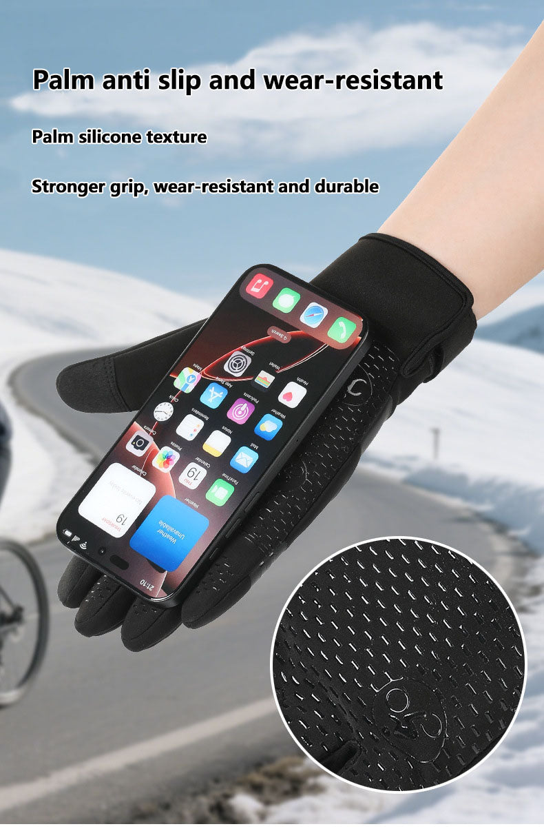 Outdoor cycling gloves with winter velvet insulation, waterproof and cold proof touch screen, windproof gloves for men and women cycling