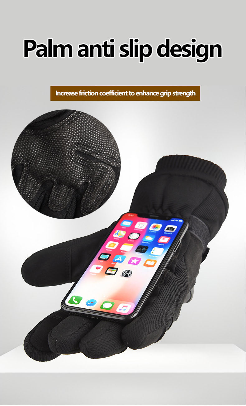 Winter Warm Tactical Gloves with Thick Velvet, Windproof and Waterproof Outdoor Sports Skiing Non slip Full Finger Riding Gloves