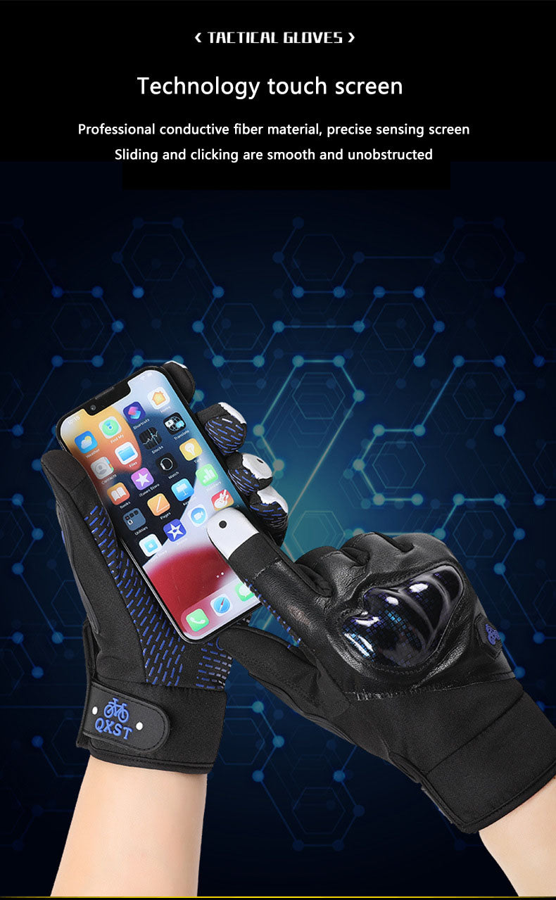 Motorcycle gloves for men riding off-road racing, anti fall and anti slip hard shell with plush thin design, warm touch screen