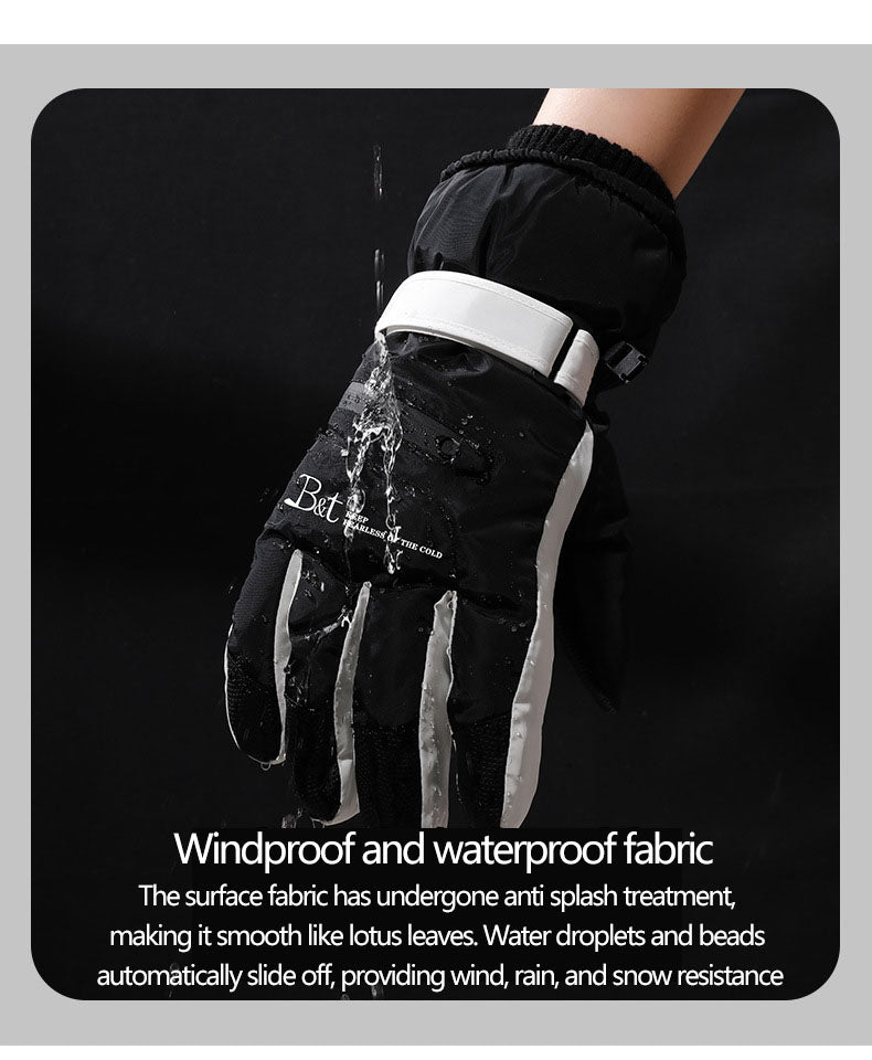 Ski gloves for men and women in winter, with thick velvet, anti splash, anti slip, touch screen, outdoor cycling, cold and warm gloves