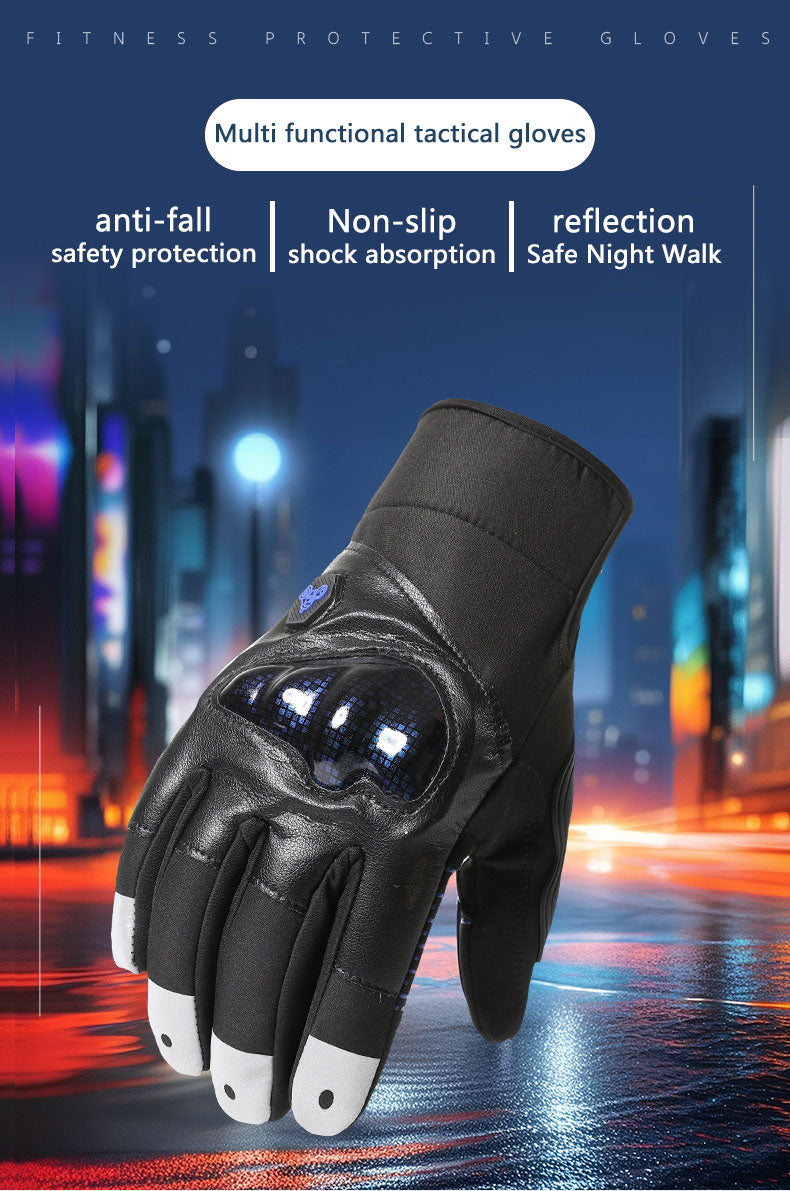 Motorcycle gloves for men riding off-road racing, anti fall and anti slip hard shell with plush thin design, warm touch screen