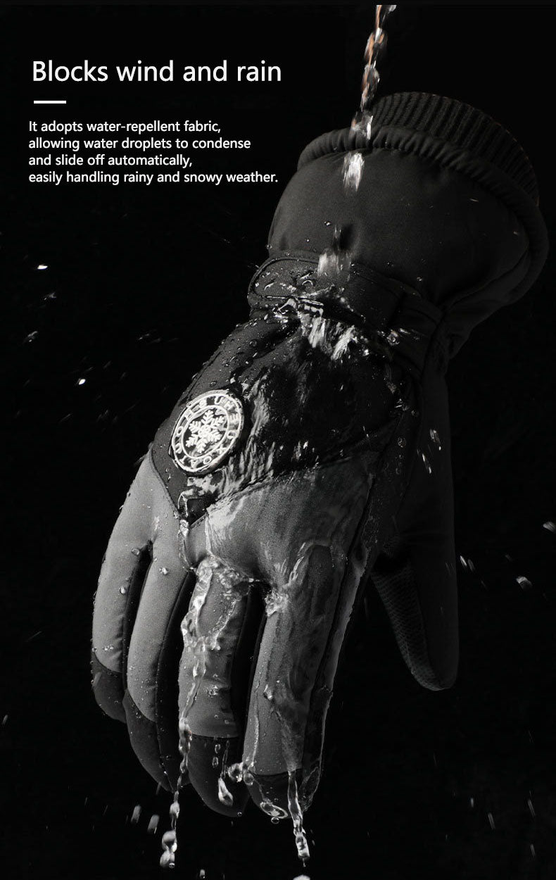 Ski gloves for men and women in winter, with thick velvet, anti splash, anti slip, touch screen, outdoor cycling, cold and warm gloves