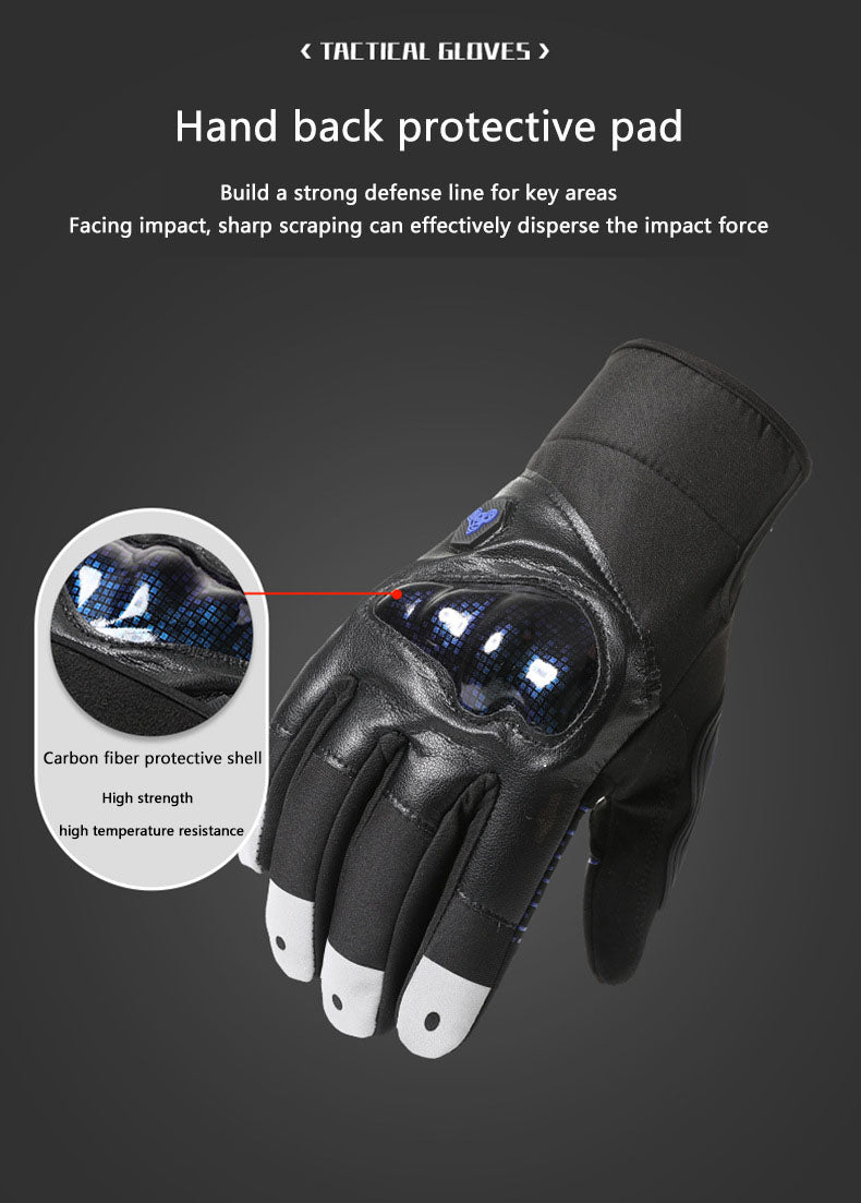 Motorcycle gloves for men riding off-road racing, anti fall and anti slip hard shell with plush thin design, warm touch screen
