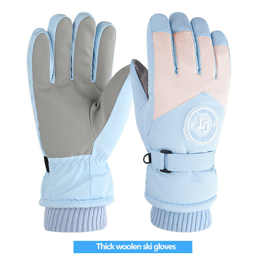Ski gloves for women in winter, warm riding, anti cold, with thick velvet touch screen and windproof cotton