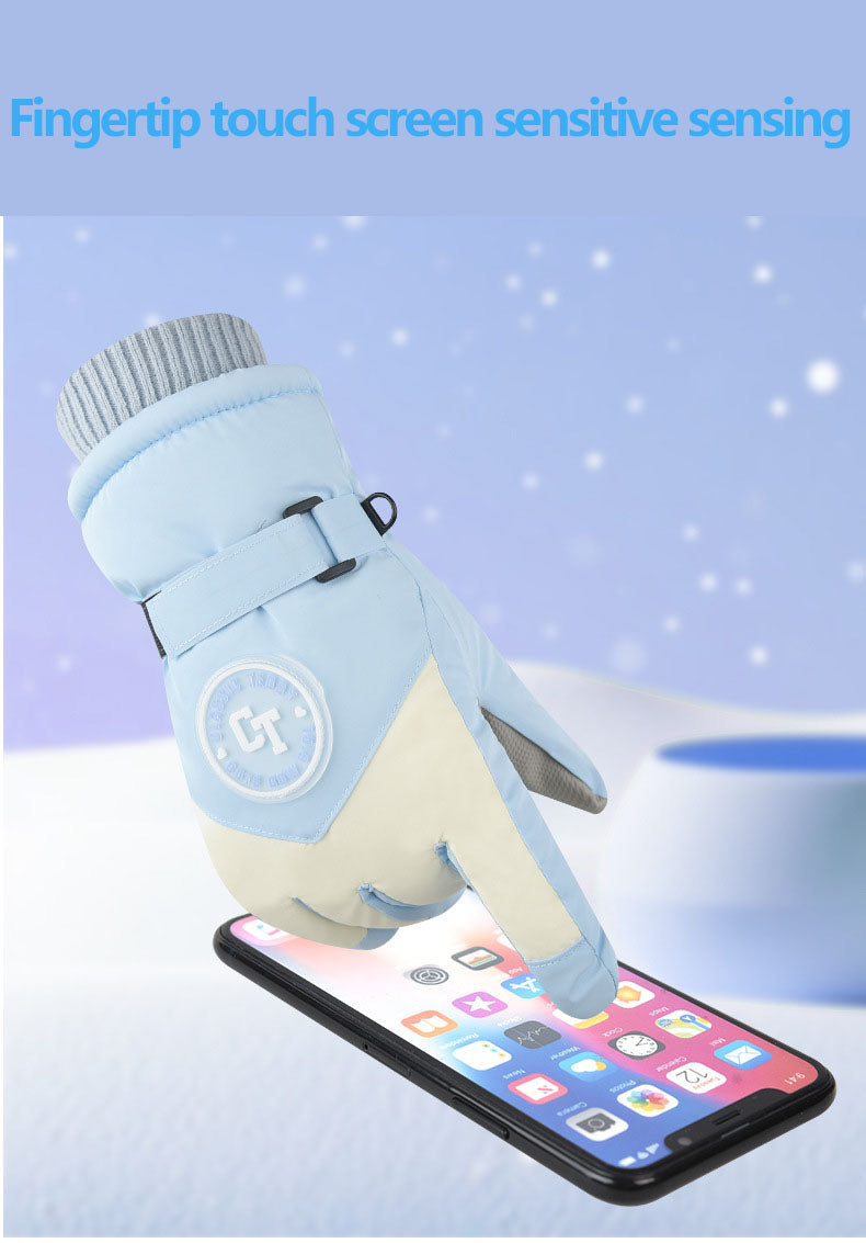 Ski gloves for women in winter, warm riding, anti cold, with thick velvet touch screen and windproof cotton