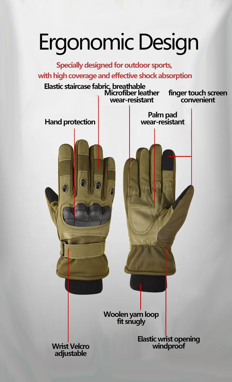 Winter Warm Tactical Gloves with Thick Velvet, Windproof and Waterproof Outdoor Sports Skiing Non slip Full Finger Riding Gloves
