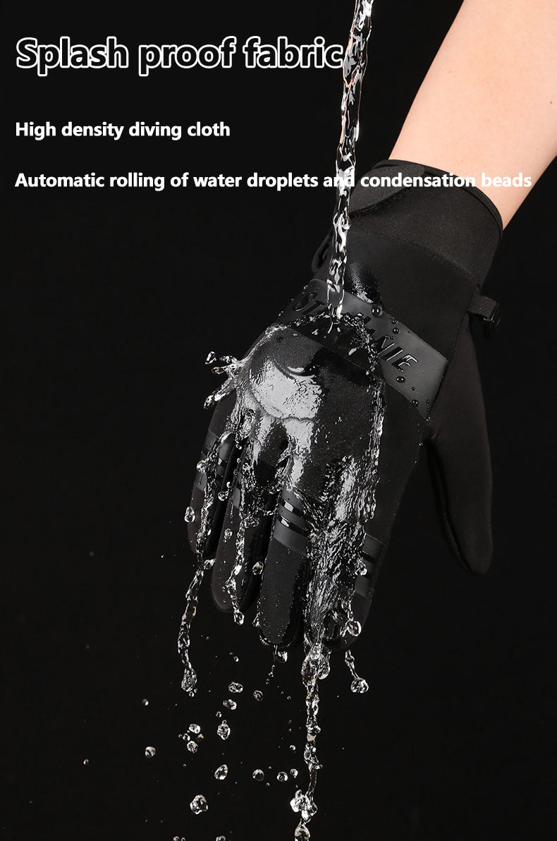 Outdoor cycling gloves with winter velvet insulation, waterproof and cold proof touch screen, windproof gloves for men and women cycling