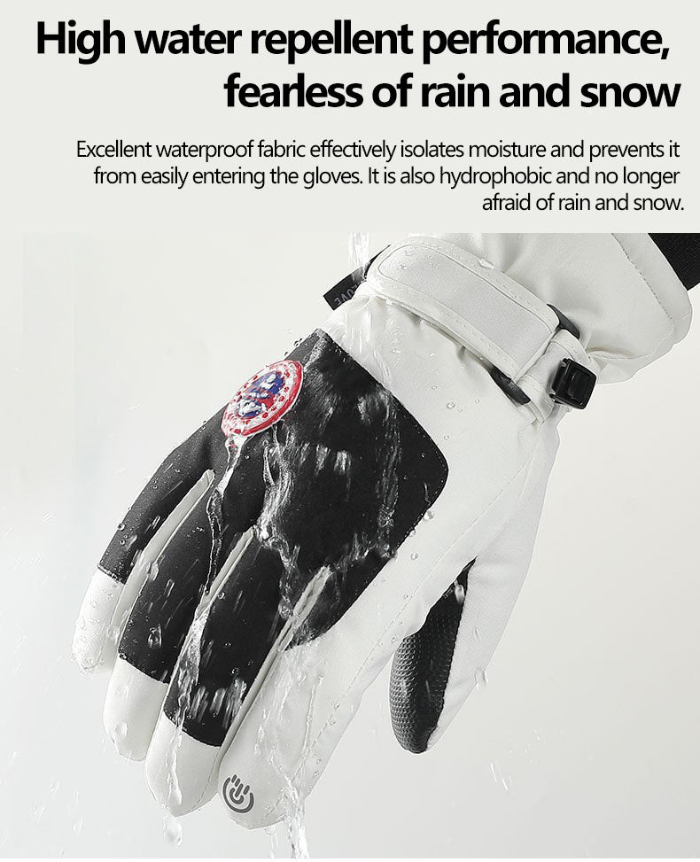 Ski gloves for couples cycling in autumn and winter, warm and touch screen sports, cold proof, and thick cotton gloves with fleece added