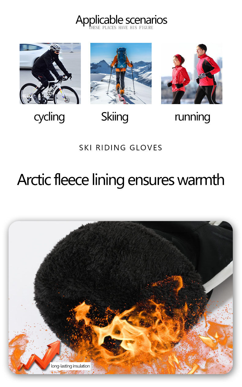 Ski gloves for men and women in winter, with thick velvet, anti splash, anti slip, touch screen, outdoor cycling, cold and warm gloves