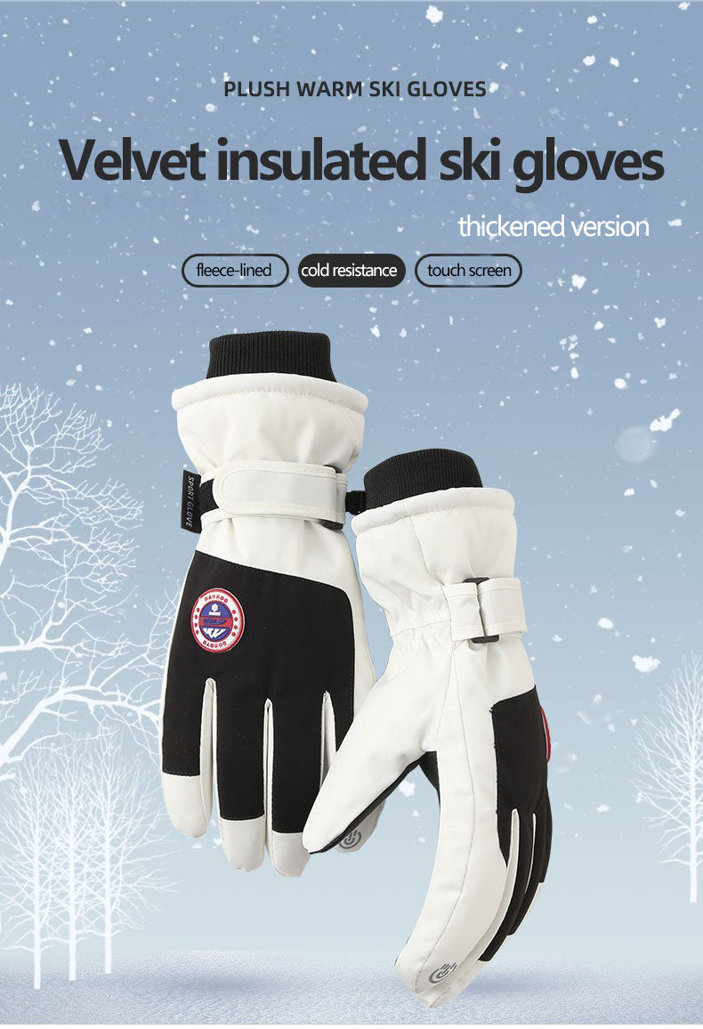 Ski gloves for couples cycling in autumn and winter, warm and touch screen sports, cold proof, and thick cotton gloves with fleece added