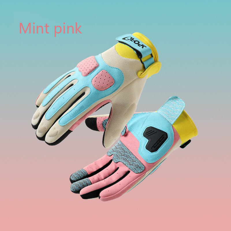 Riding macaron motorcycle gloves, summer men's sun protection, female knight's contrasting color, thin anti slip and wear-resistant motorcycle gloves