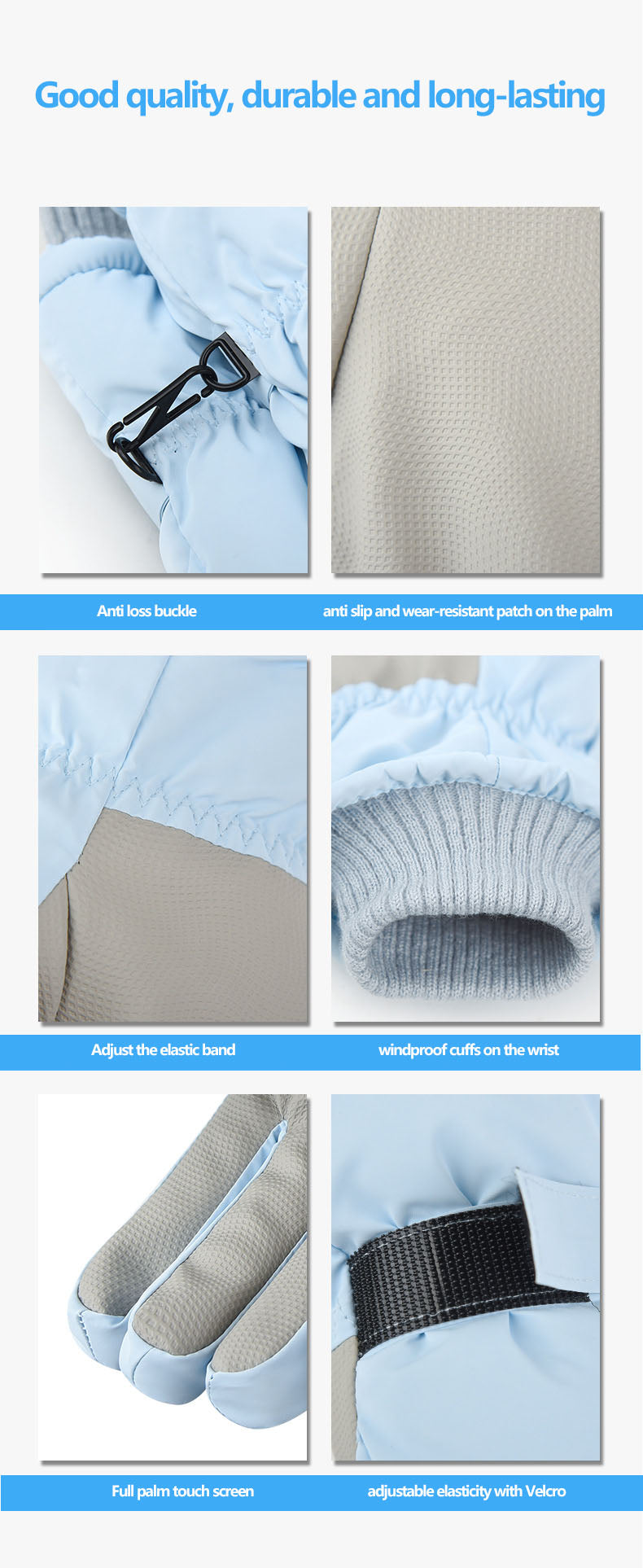 Ski gloves for women in winter, warm riding, anti cold, with thick velvet touch screen and windproof cotton