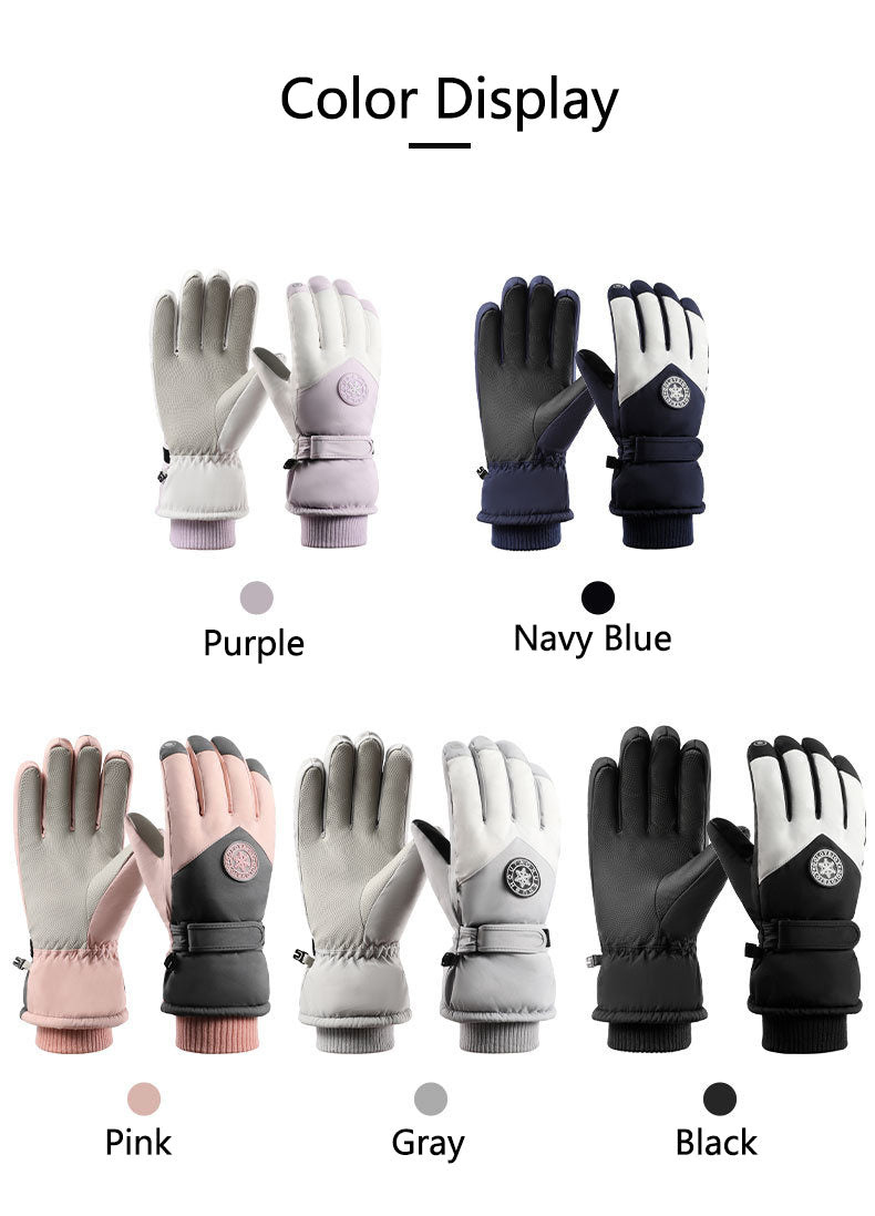 Ski gloves for men and women in winter, with thick velvet, anti splash, anti slip, touch screen, outdoor cycling, cold and warm gloves