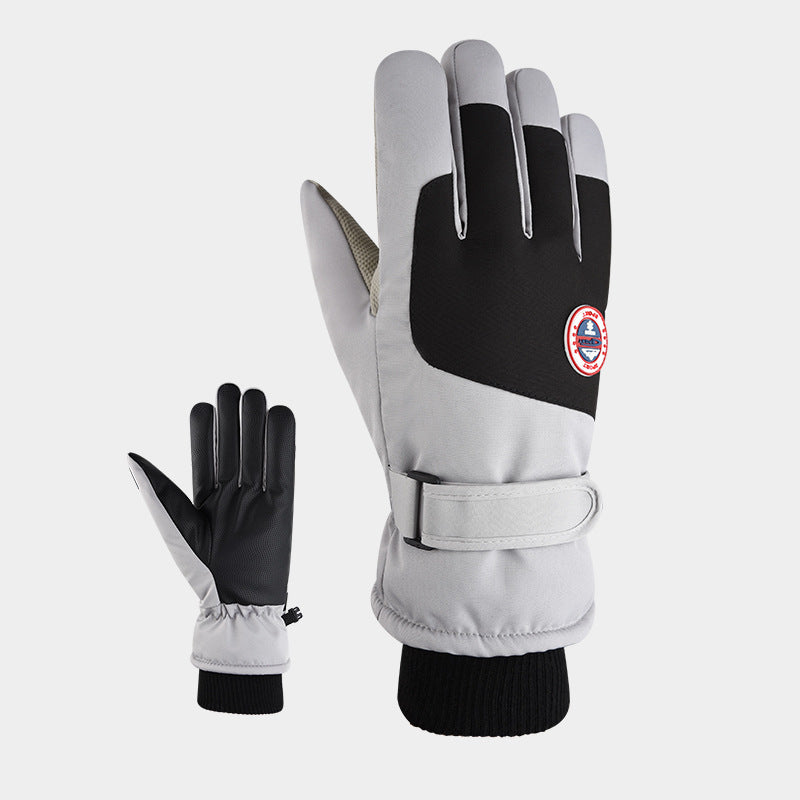 Ski gloves for couples cycling in autumn and winter, warm and touch screen sports, cold proof, and thick cotton gloves with fleece added