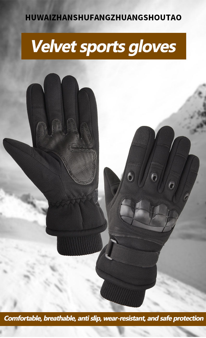 Winter Warm Tactical Gloves with Thick Velvet, Windproof and Waterproof Outdoor Sports Skiing Non slip Full Finger Riding Gloves