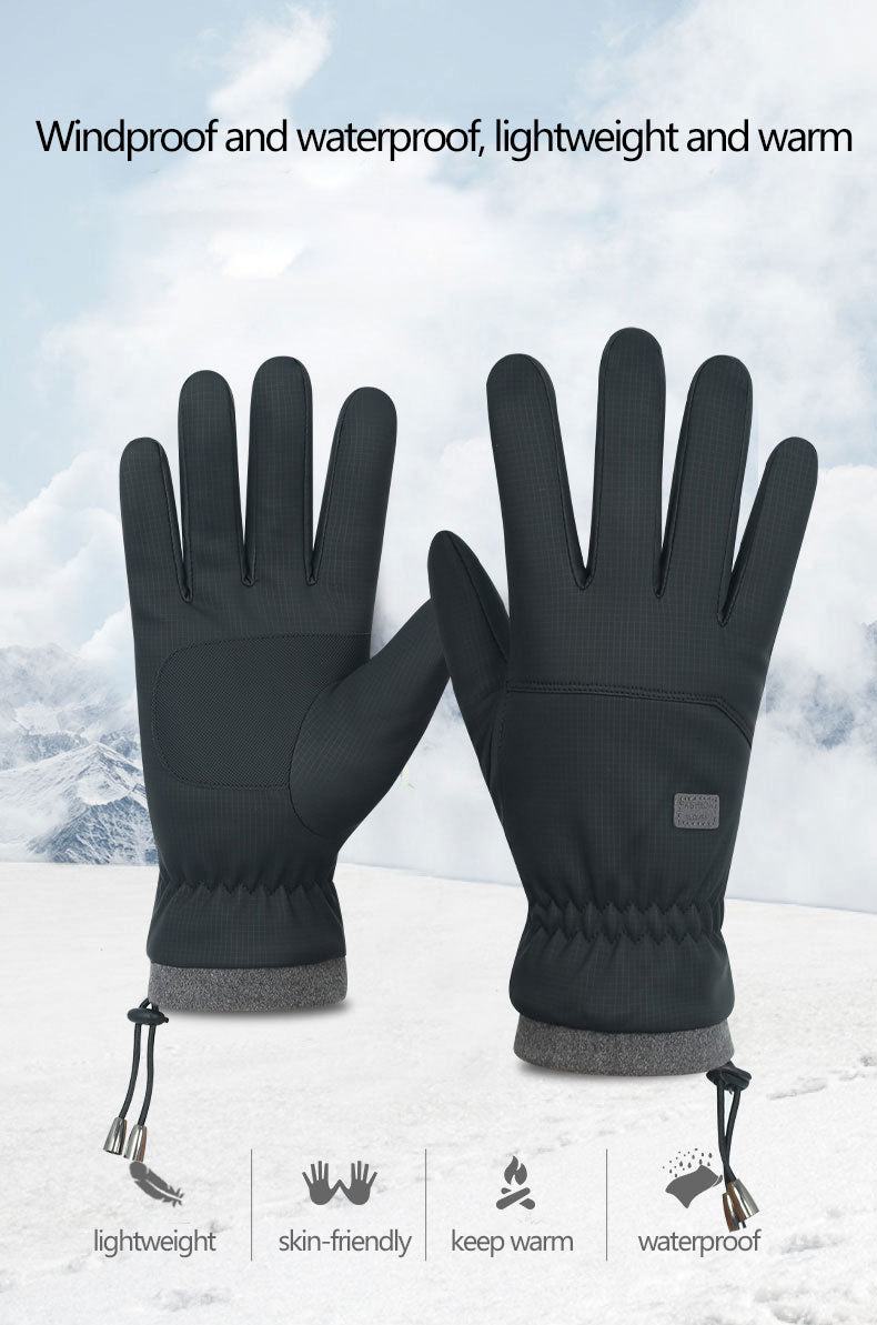 Men's winter skin feel fabric with plush and thickened insulation, cold and waterproof outdoor riding, electric bike and motorcycle gloves