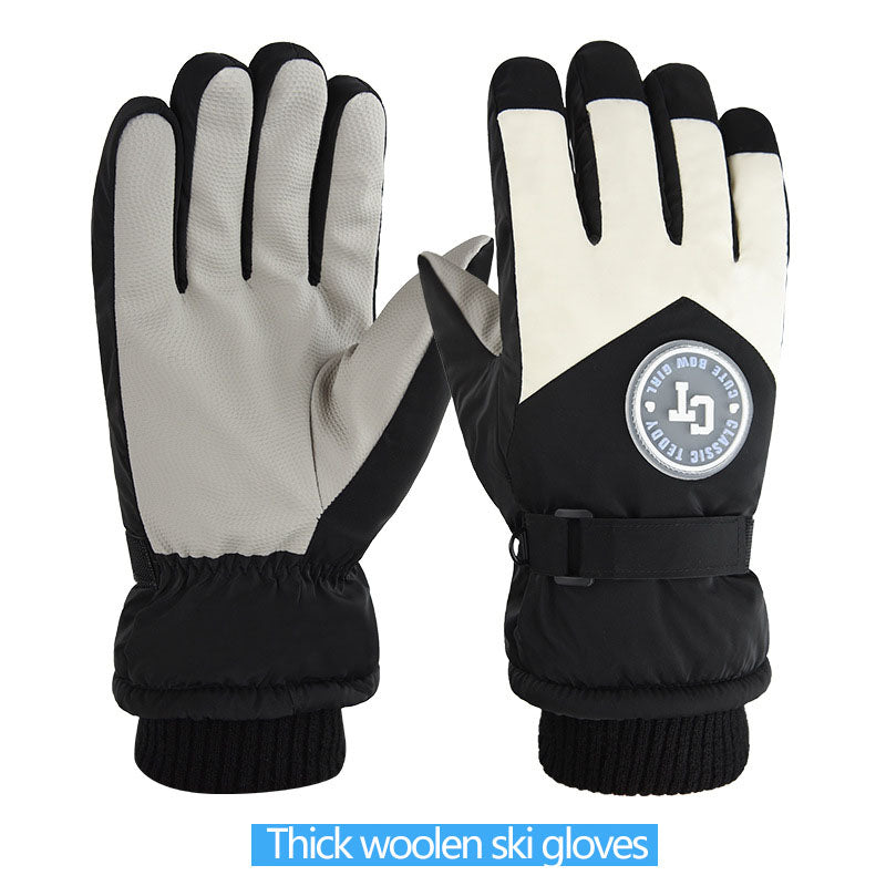 Ski gloves for women in winter, warm riding, anti cold, with thick velvet touch screen and windproof cotton