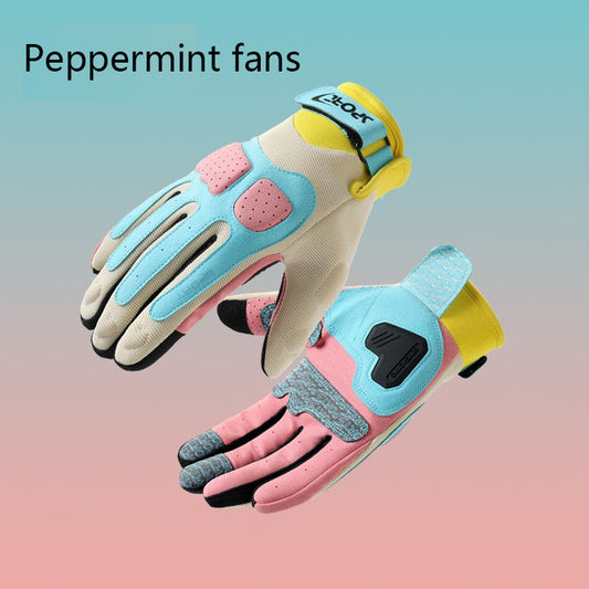 Riding macaron motorcycle gloves, summer men's sun protection, female knight's contrasting color, thin anti slip and wear-resistant motorcycle gloves