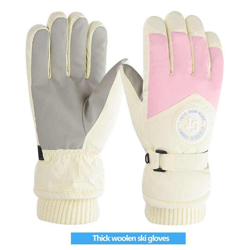 Ski gloves for women in winter, warm riding, anti cold, with thick velvet touch screen and windproof cotton